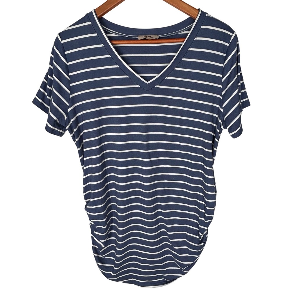 Full‎ Moon Maternity Super Soft Blue and White Striped V-Neck Tee Shirt No Size